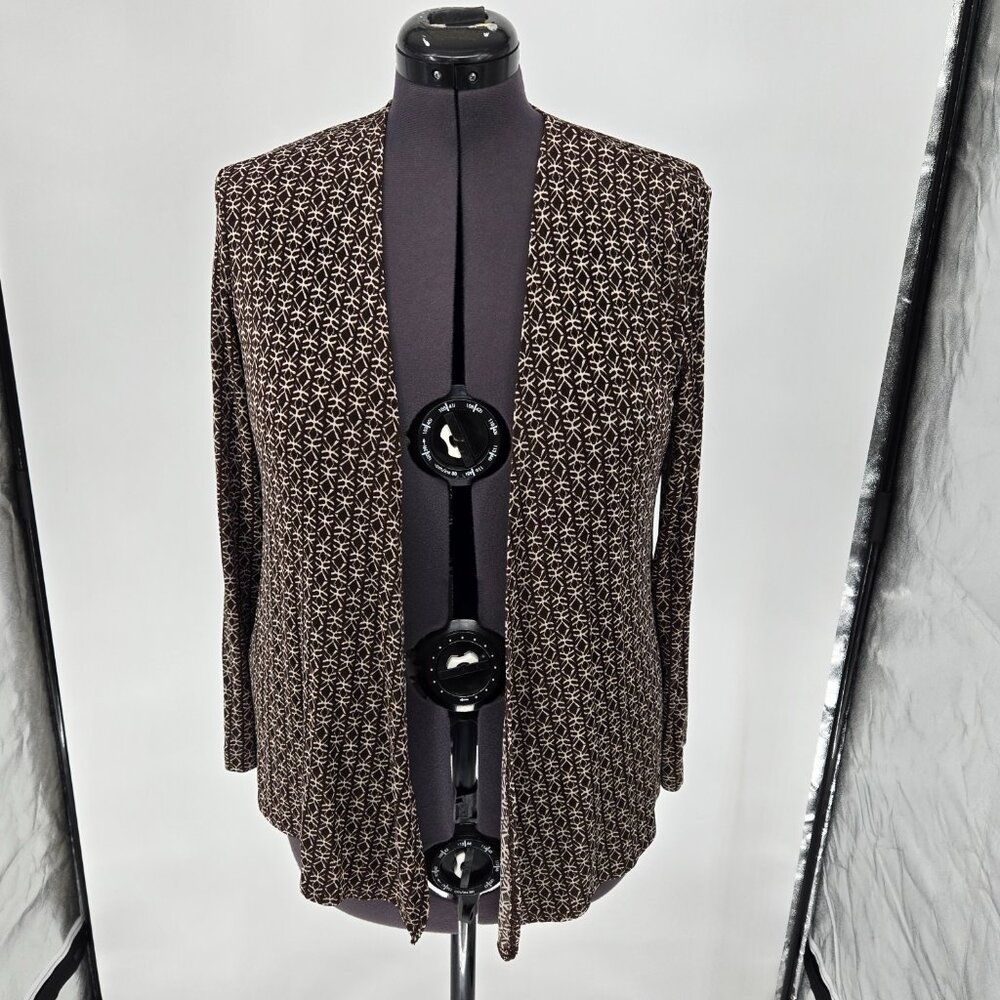 6325-13 Chico’s Travelers Cardigan sweater Brown & cream geometric Size 1 12 L